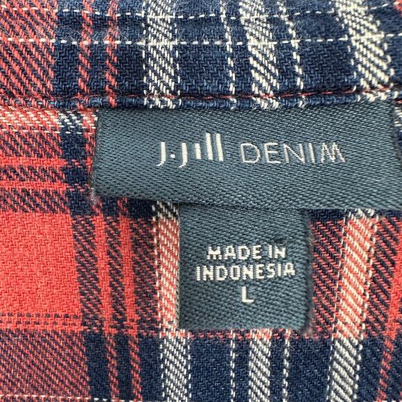 J Jill Denim Tunic LARGE Lagenlook Oversized Flannel Plaid Button Down Shirt - Picture 6 of 14